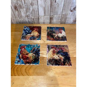 Set of 4 Rooster Coasters for Coffee Mugs Cups Farmhouse Kitchen Serviette Home